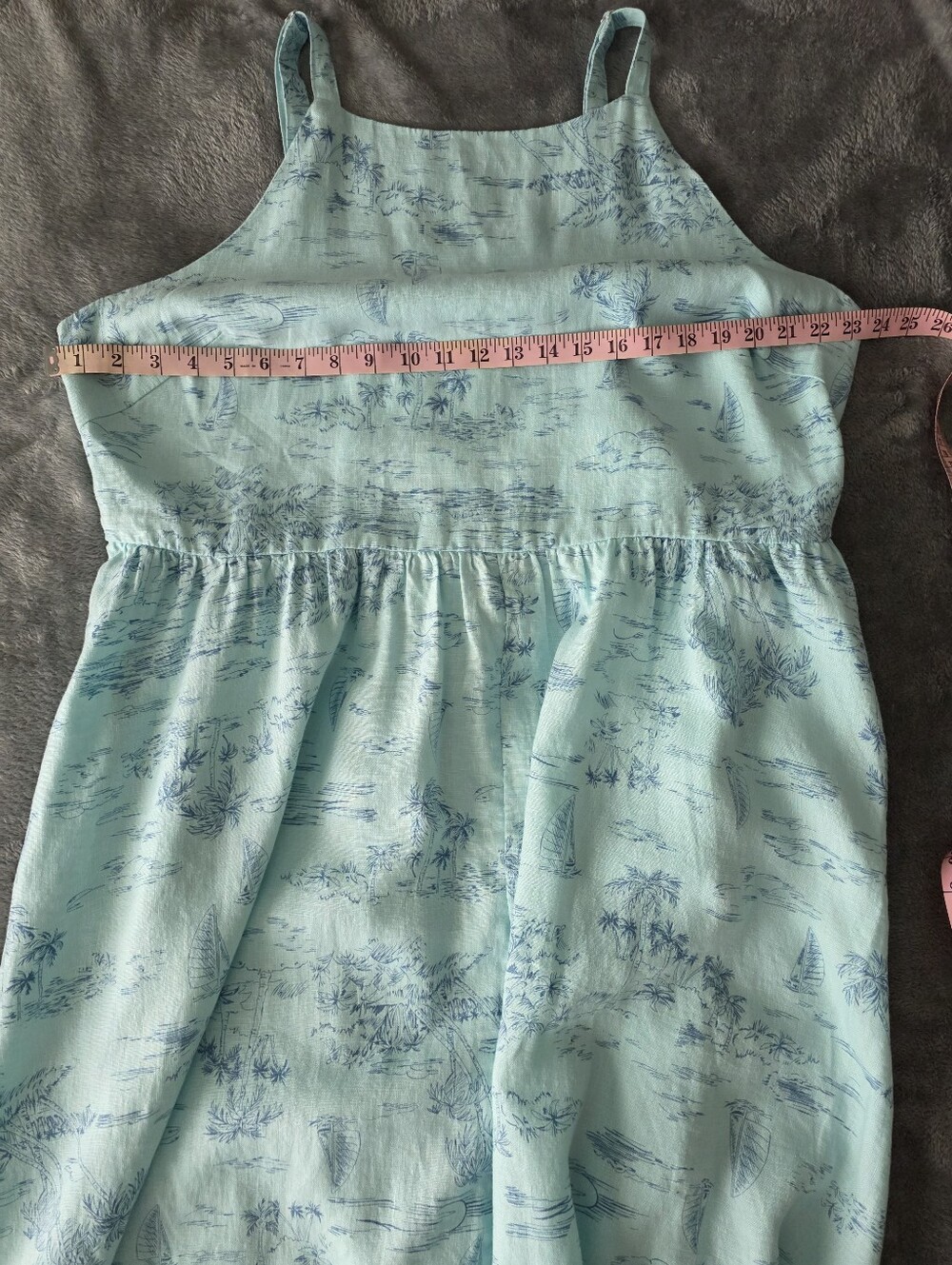 Lands' End Aqua Tropical Scene 100% Linen Midi Dress with Pockets 2X Resortwear - Picture 4 of 9